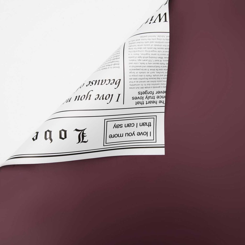 Floristische Folie - Zeitungsdesign Zinnober + Weiß - Bögen 58x58 cm - 20 Stück (1)