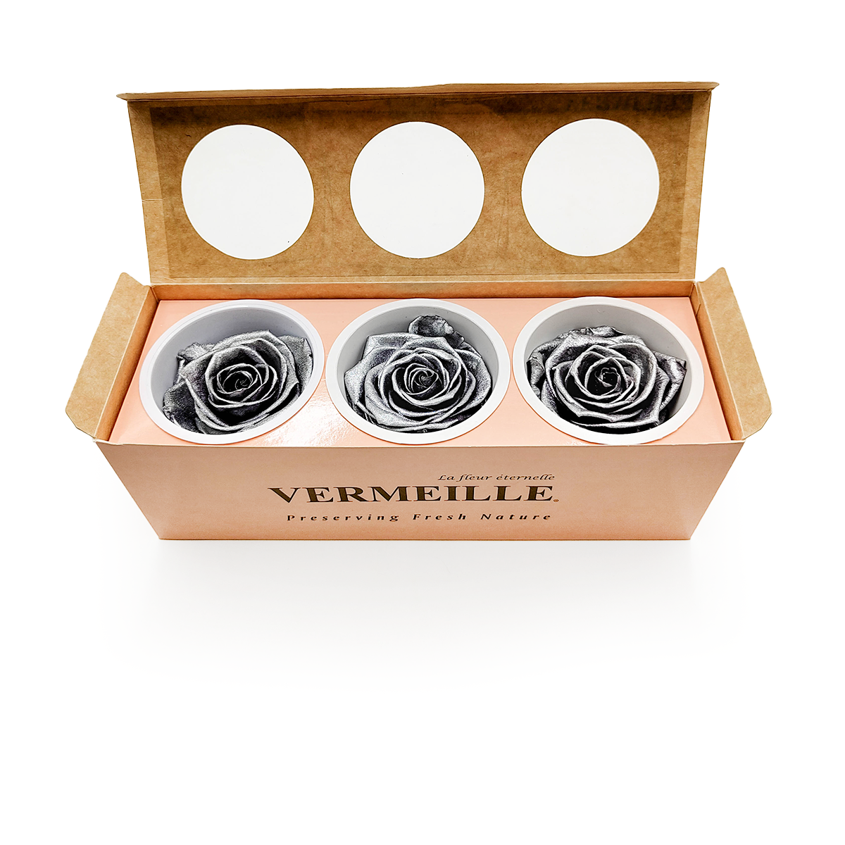 Stabilisierte Rose - Silber - XL - 3 Stk